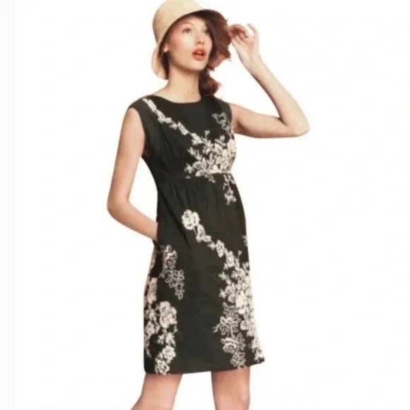 J Crew Mirabel Dress Faded Black Sand Embroidered Floral 0 - Picture 1 of 2